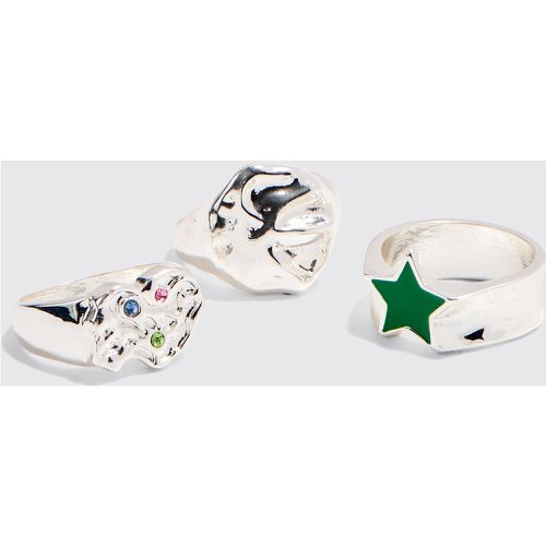 Anelli a forma di stella in argento - set di 3 paia - boohoo - Modalova