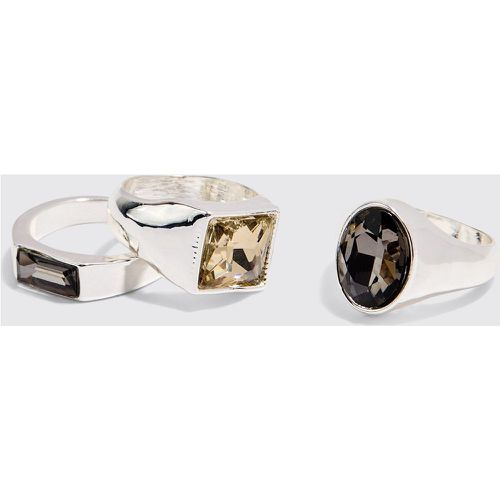 Pack De 3 Anillos Sello Plateados Con Gemas - boohoo - Modalova