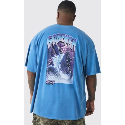 Camiseta Plus Sobreteñida Con Estampado De Godzilla En La Espalda - boohoo - Modalova