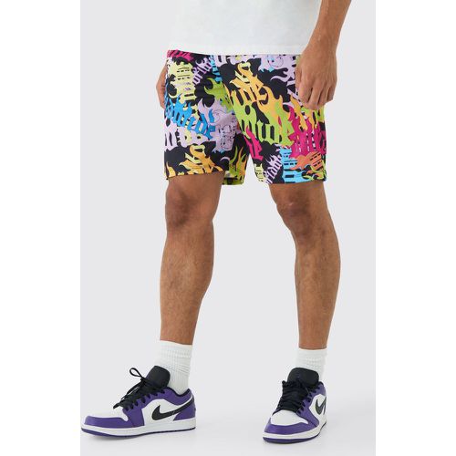 Worlwide Grafitti Mid Length Mesh Basketball Shorts - boohoo - Modalova