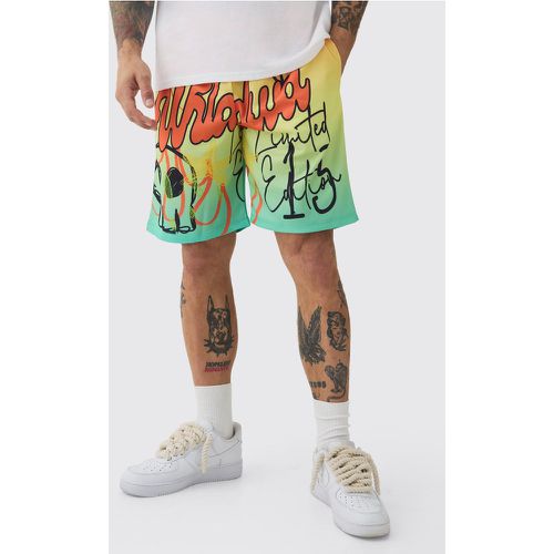 Worlwide Grafitti Mid Length Mesh Basketball Shorts - boohoo - Modalova