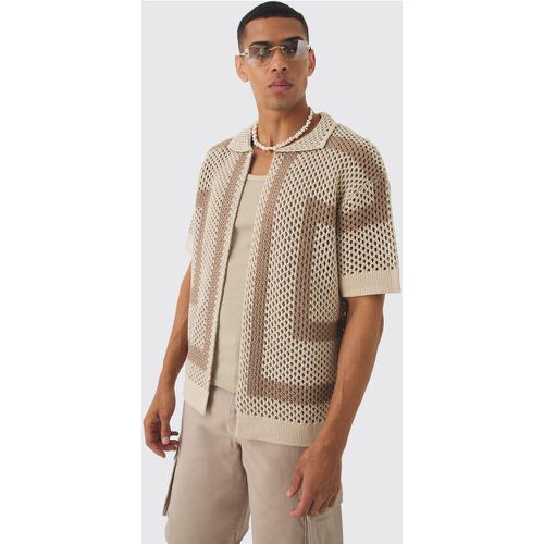 Camicia squadrata oversize in maglia traforata con bordi traforati - boohoo - Modalova