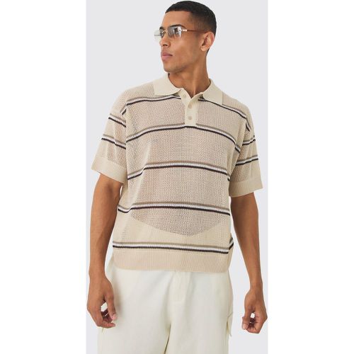 Polo Oversize Recto De Punto Calado Con Rayas - boohoo - Modalova