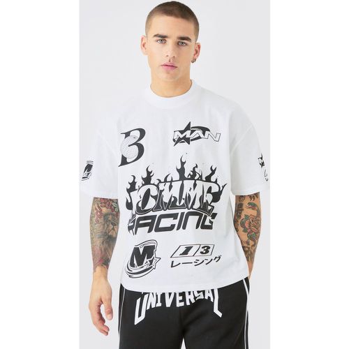 Camiseta Oversize Recta Con Cuello Extendido Y Estampado Gráfico Homme Moto - boohoo - Modalova