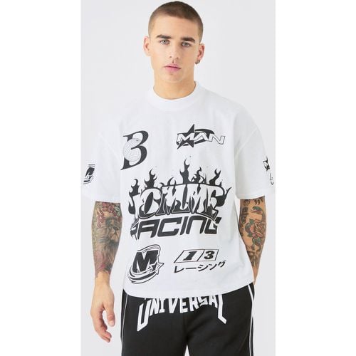 T-shirt squadrata oversize con grafica Homme e girocollo esteso - boohoo - Modalova