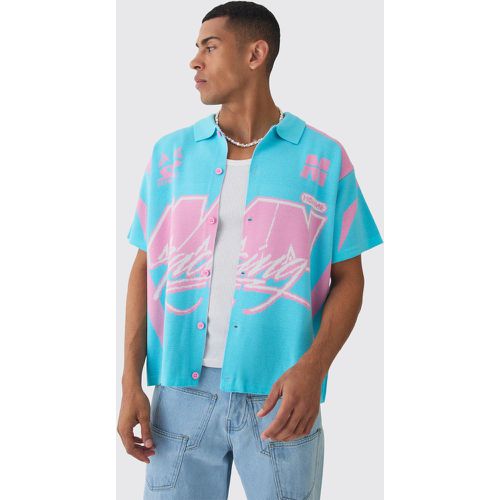 Camisa Oversize Recta De Punto Con Estampado De Motociclismo - boohoo - Modalova