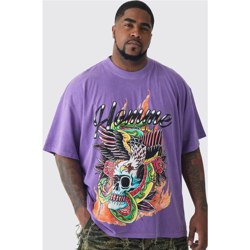 Camiseta Plus Morada Con Estampado Homme De Garabato Y Calavera - boohoo - Modalova