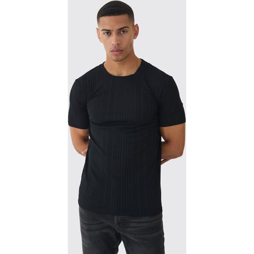 T-shirt Slim Fit con trama, Nero - boohoo - Modalova