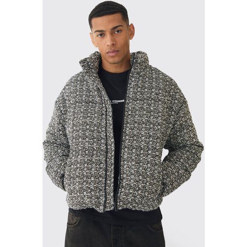 Chaqueta Acolchada Recta De Tweed Con Cuello Alto En - boohoo - Modalova