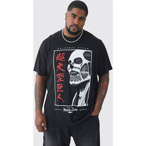 Camiseta Plus Negra Con Estampado De Anime Ataque De Los Titanes - boohoo - Modalova