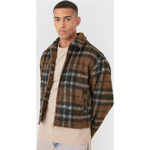 Giacca Harrington spazzolata a quadri marrone con colletto - boohoo - Modalova