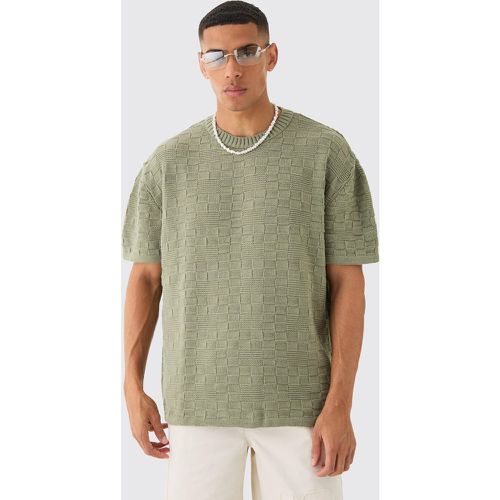 T-shirt oversize in maglia color kaki con trama in rilievo - boohoo - Modalova