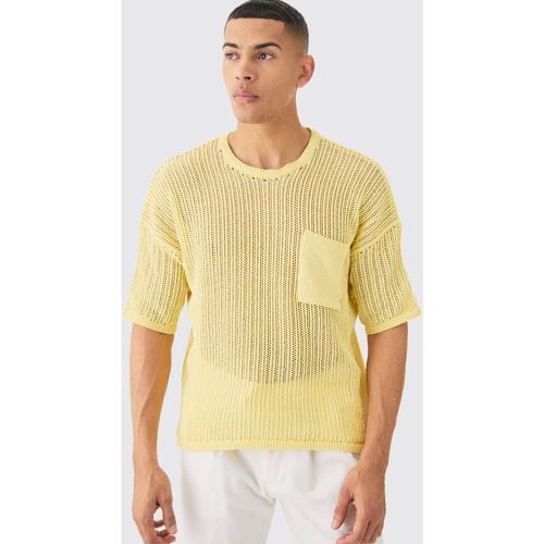 Camiseta Oversize Amarilla De Punto Calado Con Bolsillo - boohoo - Modalova