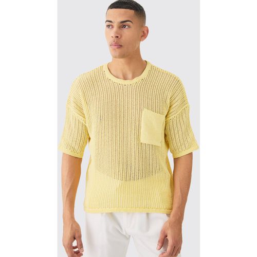 T-shirt oversize in maglia traforata gialla con tasche - boohoo - Modalova