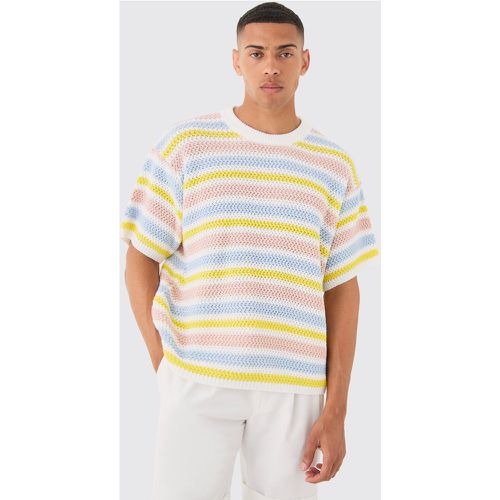 Oversized Stripe Knitted T-shirt In White - boohoo - Modalova