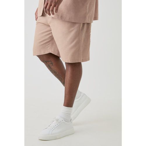 Plus Elasticated Waist Linen Comfort Shorts In Taupe - boohoo - Modalova