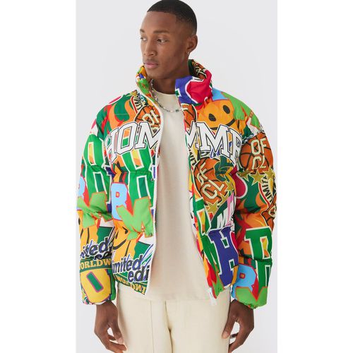 Abrigo Acolchado De Malla Multicolor Con Cuello Alto Y Estampado Homme - boohoo - Modalova