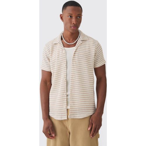 Tonal Stripe Open Stitch Resort Shirt & Short Set - boohoo - Modalova