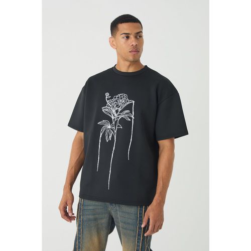 T-shirt oversize in Scuba con disegni a fiori e linee - boohoo - Modalova