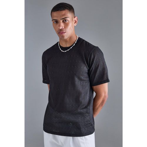 Diamond Crochet T-Shirt, Negro - boohoo - Modalova