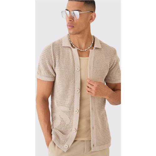 Open Stitch Tonal Palm Intarsia Short Sleeve Knit Shirt - boohoo - Modalova