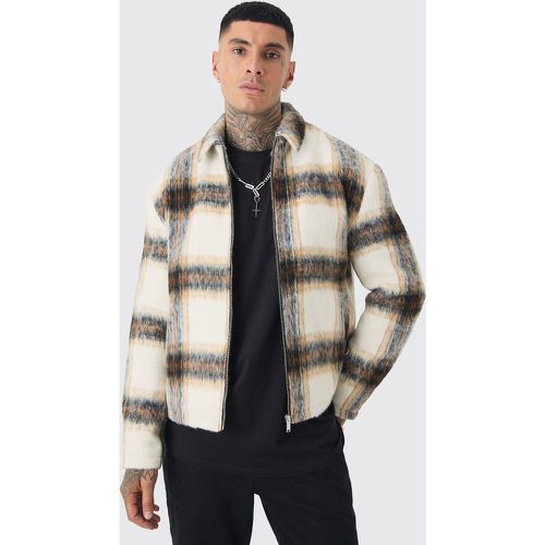 Giacca Harrington squadrata Tall spazzolata a quadri color ecru - boohoo - Modalova