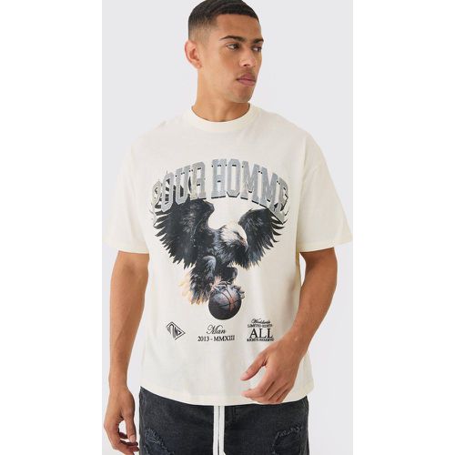 Camiseta Oversize Con Estampado Universitario De Águila - boohoo - Modalova