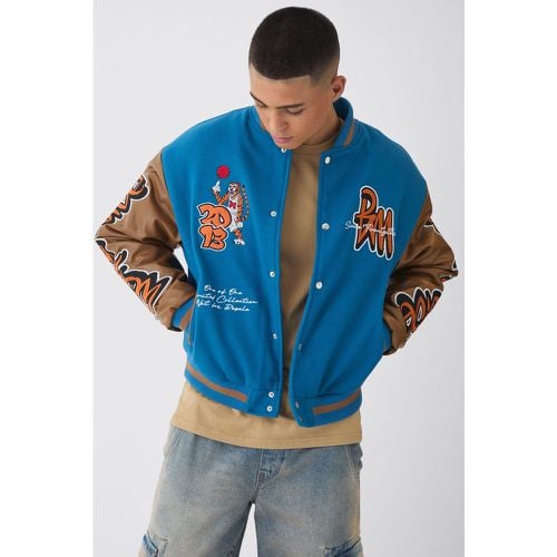 Chaqueta Recta Worldwide Con Emblema Universitario De Tigre En Azul Marino - boohoo - Modalova