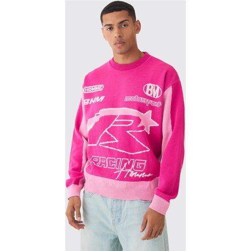 Maglione squadrato oversize in maglia da moto Racing - boohoo - Modalova