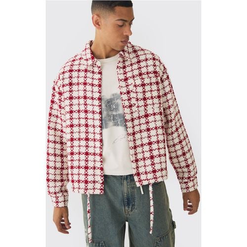 Sobrecamisa Oversize De Cuadros Con Cordón Elástico En El Filo - boohoo - Modalova