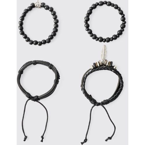 Bracciali stile Western con perline miste nere - boohoo - Modalova