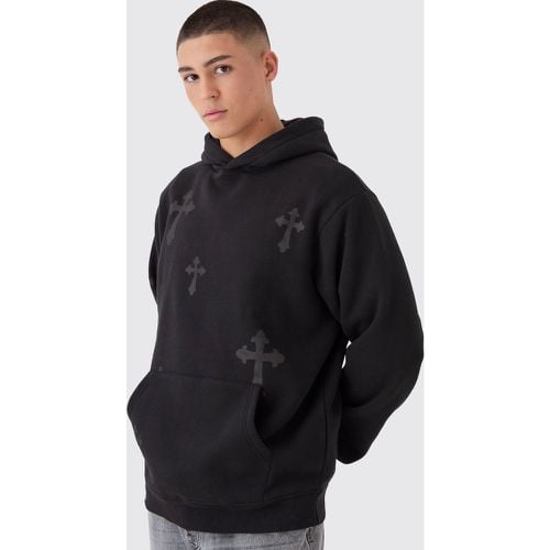 Sudadera Regular Con Capucha Y Estampado De Cruces - boohoo - Modalova