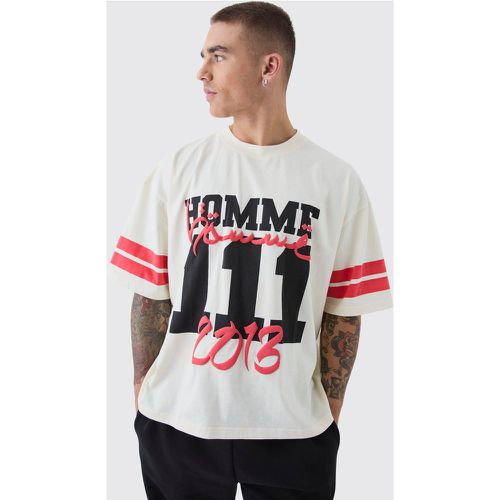 Camiseta Oversize Recta Con Estampado De Motociclismo Y Rayas En Las Mangas - boohoo - Modalova