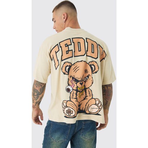 T-shirt oversize con grafica Evil Teddy e girocollo esteso - boohoo - Modalova