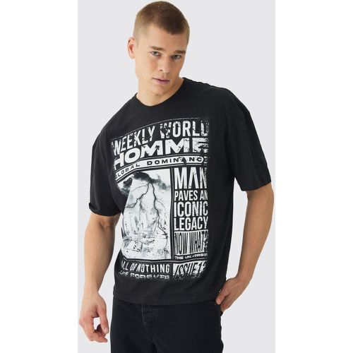 T-shirt squadrata oversize con grafica Homme Magazine - boohoo - Modalova