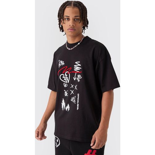 Oversized Extended Neck Heavyweight Man Embroidered T-shirt - boohoo - Modalova