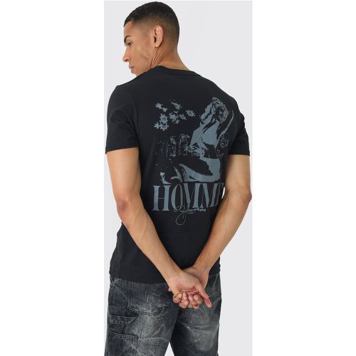 T-shirt Slim Fit con stampa rinascimentale tono su tono - boohoo - Modalova