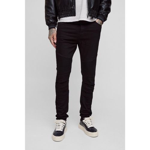 Jeans Tall Skinny Fit stile Biker con pannelli True Black - boohoo - Modalova