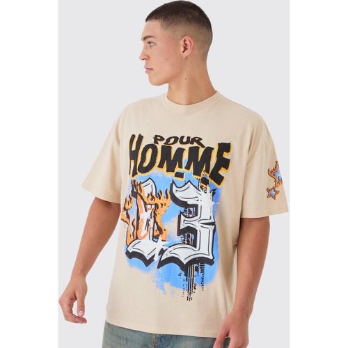 Camiseta Oversize Recta Con Estampado Universitario Homme - boohoo - Modalova