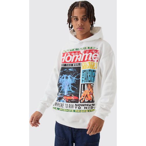 Felpa squadrata oversize con grafica Homme Magazine e cappuccio - boohoo - Modalova