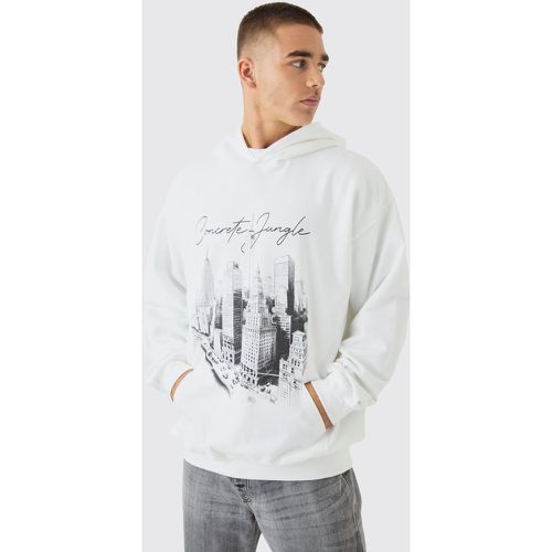 Sudadera Oversize Recta Con Capucha Y Estampado De Ciudad - boohoo - Modalova