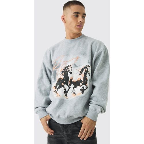 Sudadera Oversize Con Cuello Extendido Y Estampado De Caballos - boohoo - Modalova