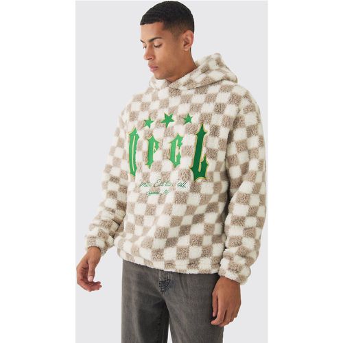 Sudadera Oversize De Borreguito Con Estampado Gráfico Ofcl Y Aplique De Cuadros Dameros - boohoo - Modalova