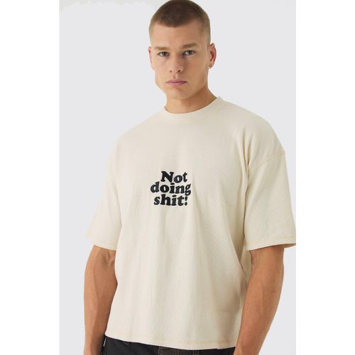 T-shirt squadrata oversize a coste con slogan in lavaggio acido - boohoo - Modalova