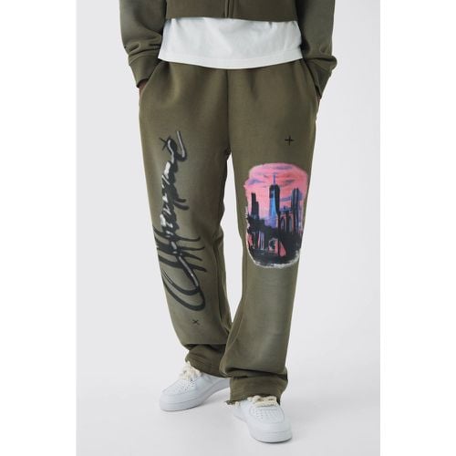 Pantalón Deportivo Holgado De Campana Desgastado Con Estampado Gráfico - boohoo - Modalova