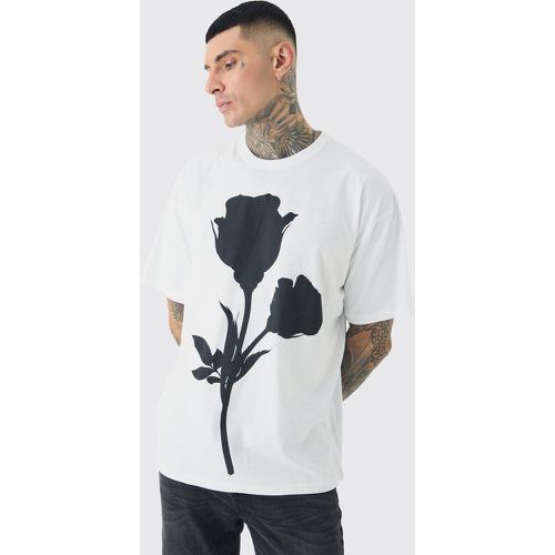 T-shirt Tall monocromatica bianca con stampa a fiori - boohoo - Modalova