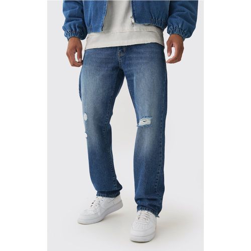 Jeans dritti in denim rigido colorato con strappi sul ginocchio - boohoo - Modalova