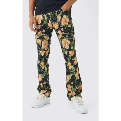 Pantalón Cargo Ajustado De Campana Con Estampado De Tapiz Y Flores - boohoo - Modalova