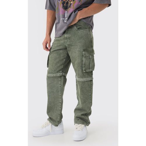 Pantaloni Cargo rilassati in twill in lavaggio acido con zip - boohoo - Modalova