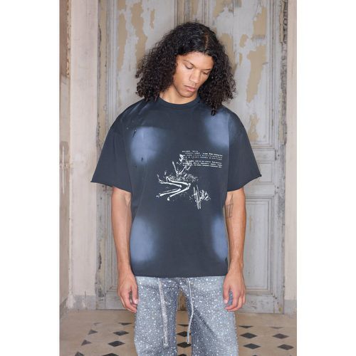 T-shirt Premium oversize slavata con stampa nera - boohoo - Modalova